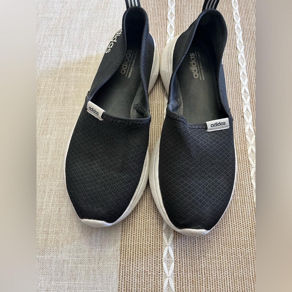 adidas Women’s Black Slip-On Athletic Sneakers with White Soles